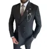 Luxury Black Stripe Pattern Double Breasted Lapel 2 Piece Jacket Pants Formal Business Mens Suits Party Full Set 240311