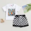 Kläduppsättningar småbarn Baby Boys Summer Clothes Mama S Boy Retro Skater T-shirt och Checkerboard Shorts Set 2st