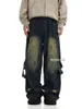 Dżinsy męskie Reddachic Belt Dekonstruowane dżinsy bagażowe Męskie MENS RETRO Uszkodzone Połączone proste spodni na szerokości nogi Y2K Street Suitl2403
