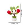 Fiori decorativi All'uncinetto Albero da frutto Vasi piccoli in vaso Piante a foglia artificiale intrecciate a mano Ornamenti per il desktop Decorazione della stanza di casa