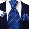 Neck Ties Neck Ties Hi-Tie New Striped Navy Blue Silk Elegant Tie For Men Groom Wedding Men Necktie Pocket Square Cufflink Accessory Wholesale Y240325