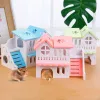 케이지 햄스터 하우스 장난감 애완 동물 작은 동물 은신처 햄스터 나무 집 2 층 사다리 디자인 나무 오두막 놀이 장난감