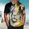 Bunte Tier Poloshirt für Männer Sommer Golf Kurzarm Top Fierce Beast Print Reißverschluss Polo T-Shirt Straße Trend Männer Kleidung R2VO #