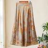 Calças femininas estilo chinês de pernas largas douradas amarelas jacquard bordado calças retas seda natural roupas de mulher de alta qualidade