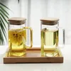 Square glass cup with handle, household high aesthetic value straw water cup, heat-resistant flat bottom, heatable cup, straight tube cup