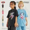 Ropa para niños Primavera/Verano lavado con agua estilo divertido chica estampado cuello redondo puro algodón manga corta suelta marca de moda camiseta