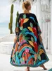 Bohemian Gedruckt Gürtel Kimono Plus Größe Batwing Ärmel Kleid Sommer Herbst Frauen Lose Beachwear Badeanzug Cover Up Sarong Q1 240315