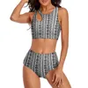 Kvinnors badkläder Tribal Print Bikini Set Black and White Stripe Push Up Swimsuit Sexig hög midja Swim Design Trend Baddräkter