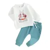 Clothing Sets Born Easter Outfit Boys Girls Pants Long Sleeve Floral Carrot Print Sweatshirt Drawstring