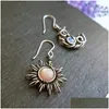 Charm Fashion Bohemia Sun and Moon örhängen Sier Color Round Crystal Drop Women Kvinnlig boho smycken gåva till hennes 231012 leverans Dh6vo