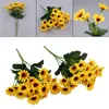 Fiori decorativi 2 pezzi Bouquet di girasoli Tessuto di plastica e seta 24 Girasoli artificiali Decorazioni per la casa vivaci Steli di filo di ferro durevoli