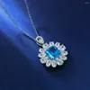 Pendentifs Shipei 925 Silver 10 Daisy Set Pendentif Sea Blue Flower Cut Diamant à haute teneur en carbone