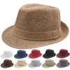 Breda brimhattar hink hattar retro herrar halm hatt kvinnor sommar sol hatt fashionabla strand sol hatt fast färg fedoras beige jazz hatt j240325