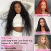 Erqq 13x6 Deep Wave Front Pre Plucked 26 tum 180 densitet HD Transparent spets frontal Human Hair Wet and Wavy Curly Wigs For Black Women Natural Color