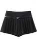 Women's Shorts Women Fashion With Belt Solid Pleated Side Zipper Mini Skirts Vintage High Waist Female Chic Lady