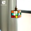 Figurines décoratives couleur baie vitrée en verre faite à la main, Cube créatif personnalisé, petite lampe suspendue