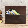 1 PC Handmade Cowhide Leather Pen Bag Retro Vintage Roll Pencil Case Pouch Office School Stationery Supplies 240311