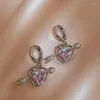 Серьги-кольца, трендовые серьги «Стрела Купидона сквозь сердце», розовый циркон, пряжка для ушей «Любовь», подлинное серебро 925 пробы, креативный женский