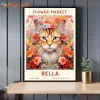 Calligrafia Cane Personalizzato Poster Fiore Animali Domestici Foto Nome Animali Poster Wall Art Tela Pittura Immagini a parete per soggiorno Decor Senza cornice