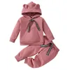 Kläderuppsättningar 0-4y härliga babyflickor pojkar kläder länge ärm söta djur hoodie tröja pullover toppar byxor byxor outfit set 2st