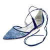 Casual Shoes Comfort Flat Wedding for Bride Pointed Toe Ankle Strap Air Mesh Appliques Bridal Dress Flats