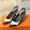 2024 T Canvas Office Sneaker Shoes High Stiletto Heel Slingbacks Fashion Letter Printing Point Tår