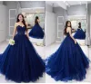 Trägerloses Ballkleid-Abschlussball-Quinceanera-Kleid im Vintage-Stil, marineblau, mit Spitzenapplikation, Ballkleid, formelle Sweet-15-Party-Brautkleider BC2289