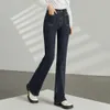 Micro uitlopende denim broek voor dames in de herfst van 2023, klein postuur, hoge taille, slim fit, hoog en slank uiterlijk, hoefijzerbroek