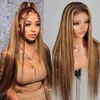 Destaque Wig Honey Blond Colored Lace Marrom Frente Human Human Wigs For Women 13x4 Pré -arranhado HD Transparente Wig frontal