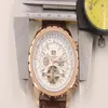 2014 New Fashion Brown Leather Band 1884 Mens Watch Tourbillion Gold Stainless Steel Luxury Man Watches309d