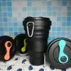 Outils Tasse à café en silicone pliable avec couvercle en paille 550 ml tasse pliante anti-fuite sans BPA bouteille d'eau portable réutilisable voyage noir