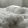 4pcsset koreansk stil vit röd bomull% sängkläder set kudde täcke täcker sängblad blad med elastisk veckad sänguppsättning 240318