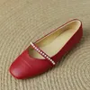 Casual Shoes Genuine Leather Mary Janes Women Flats SmallHut 2024 Spring Aprciot Wine Red Splicing String Beading Lady Ballet Flat