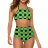 Maillots de bain pour femmes Sexy Hard Vichy Bikini Set Vert et Noir Tendance Maillot de bain taille haute Swim Maillots de bain surdimensionnés