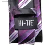 Neck Ties Neck Ties Striped Purple White Tie With Brooch Silk Elegent Necktie For Men Handky Cufflink Fashion Wedding Business Party Hi-Tie Designer Y240325