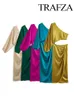 Trafza klänning för kvinnor gul asymmetrisk satin klippt ut långa drar ruched från axel eleganta klänningar kväll fest klänning 240323