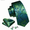 Neck Ties Neck Ties Luxury Green Blue Floral Paisley Tie for Men Silk Necktie Pocket Square Cufflinks Set Wedding Party Business BarryWang 6343 Y240325