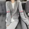 Tb Style Wool Cardigan Knitted Sweater Spring New Three Color Sleeves V-neck Long Sleeved