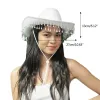 Hats Fashion Rhinestone Fringe Cowgirl Hat Solid Color Western Cowboy Cap z regulowanym sznurkiem szerokim brzegi jazzowy czapkę