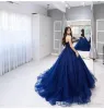 Trägerloses Ballkleid-Abschlussball-Quinceanera-Kleid im Vintage-Stil, marineblau, mit Spitzenapplikation, Ballkleid, formelle Sweet-15-Party-Brautkleider BC2289