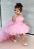 Robes de fille en Tulle rose, jolie robe de bébé avec longue traîne, robe d'anniversaire pour enfants de 12 à 18 mois et de 24 mois de concours