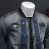 Mężczyźni Vintage Stojak Pilot Pilot Płaszcz dżinsowy kurtka bombowca plus rozmiar 5xl Slim Fit jean jean odzież fi kurtki rowerzystki 59GS##