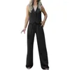 Dames Tweedelige Broek Dame Formele Broek Dames Pak Elegant Vest Set Voor Kantoorkleding Mouwloze V-hals Top Met Hoge