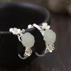 Stud Earrings FNJ Flower 925 Silver Fine Pure S925 Sterling Earring For Women Jewelry Natural Rose Jade