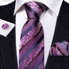 Halsband Hals Ties Plum Purple Stripe Jacquard Silk Mens Tie Utsökt blommig vävd slips manschettknappar Pocket Square Set Wedding Party Barry.Wang FA-63 Y240325