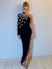 Casual Dresses Modphy Elegant Evening Party Sparkling Diamond Sexig en axel långärmad öppen ben design bandage klänning bodycon