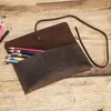 1 PC Handmade Cowhide Leather Pen Bag Retro Vintage Roll Pencil Case Pouch Office School Stationery Supplies 240311