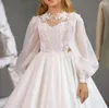 Girl Dresses Flower Dress 2024 Princess Wedding Gown Long Sleeves Lace Appliques Teens Party Girls First Communion