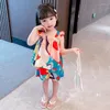 Conjuntos de roupas verão bebê meninas suspender top cor combinando floral colete crianças calças casuais crianças roupas terno