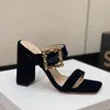 Hardware Schnalle Dekorative klobige Absatz Sandalen Strass Samt SKLE GRANT EVE SHOUSE Frauen Luxusdesigner High Shoes Factory Footwear 35-42 mit Box